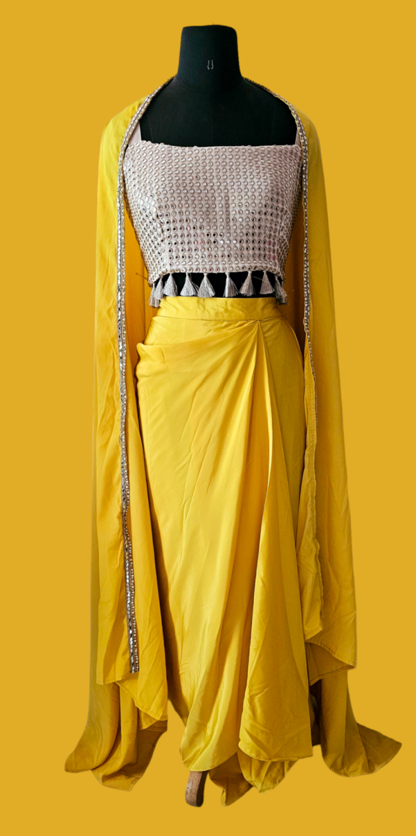 Yellow skirt and cape set